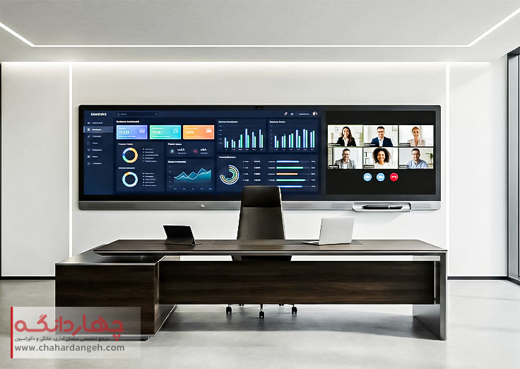 طراحی دیوار هوشمند (smart wall) در پشت میز مدیریت